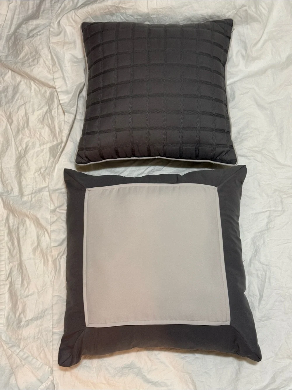 Grey Throw Pillows - Set of 2. Sizes: 16x16 & 19x19